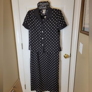 Coldwater Creek 10 Dress with Top Set Black Ivory Polka Dots